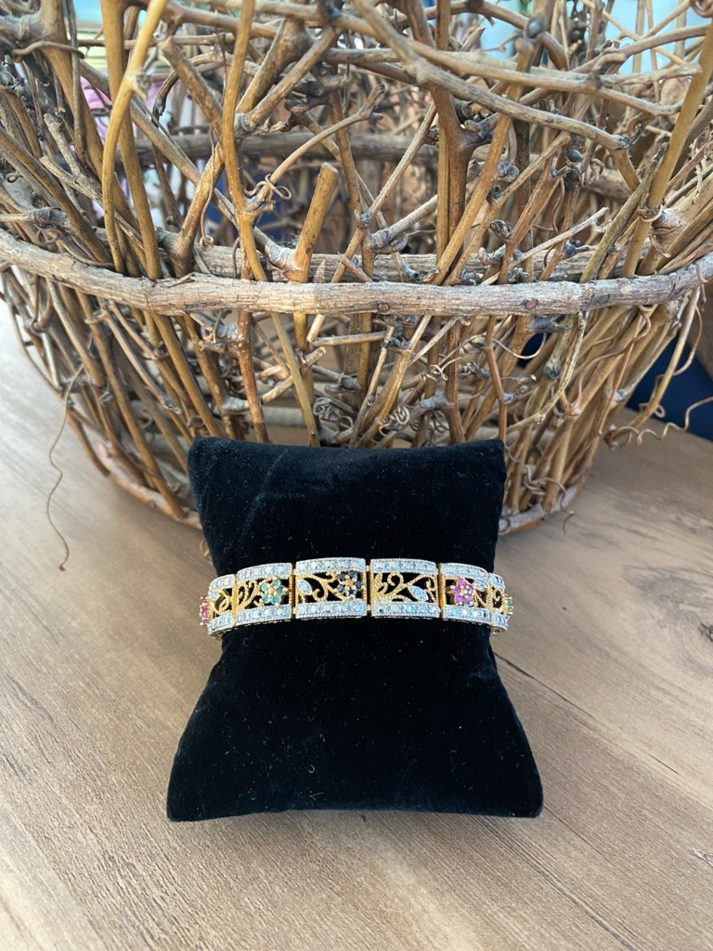 Ross-Simons Gold Tone and Gemstone Filigree Bracelet
